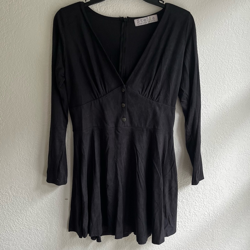 Stella Laguna Beach Suede fitted mini dress with buttons and long sleeves